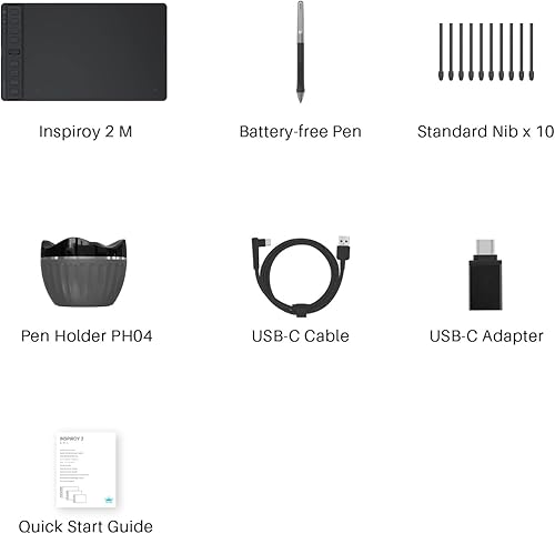 Miniatura 9 de HUION Inspiroy - 2 tabletas de dibujo medianas con rueda de desplazamiento, 8 teclas personalizadas, lápiz capacitivo sin batería, soporte de