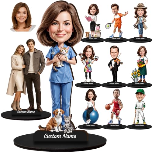Personalized Figurine Custom Caricature Portrait Sculpture Desk Name Plate Customizable Wooden...