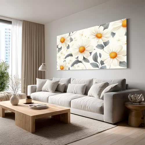Fleur marguerite toile murale déco grand tableau peinture salon botanique 50x100