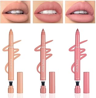 3 Colors Waterproof Crayon Matt Nude Lipstick Lipliner Pack Set with Built-in Sharpener.Longwear Moisture Smooth Matte Lipliner Pencil Collection.Velvet Lip Crayon Lip Liner Lip Pen Lip Makeup 1#2#3#