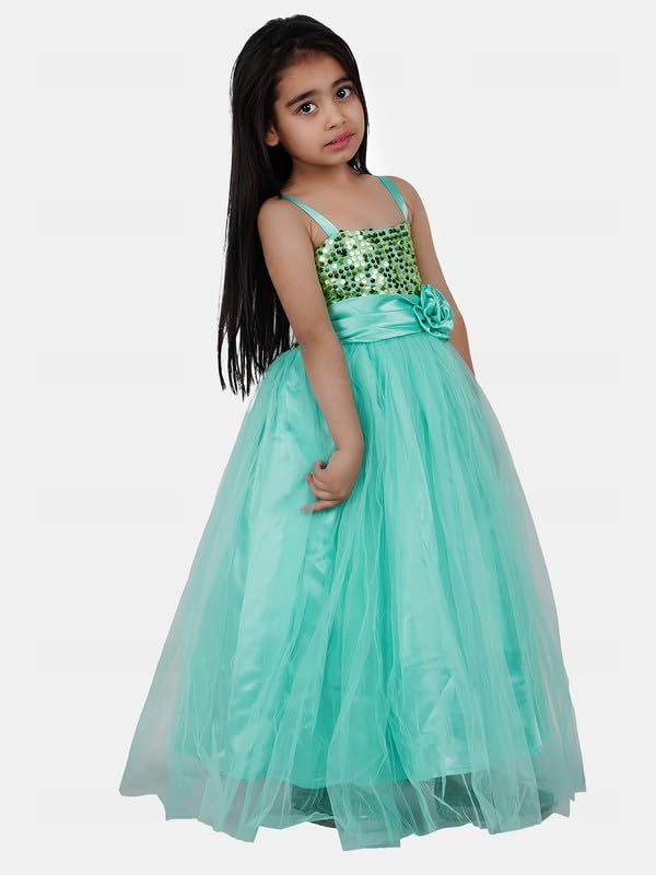 Image of Ripening Baby Girls Net Fit & Flare Floor-Length Gown Sequin Prom Kids Dress