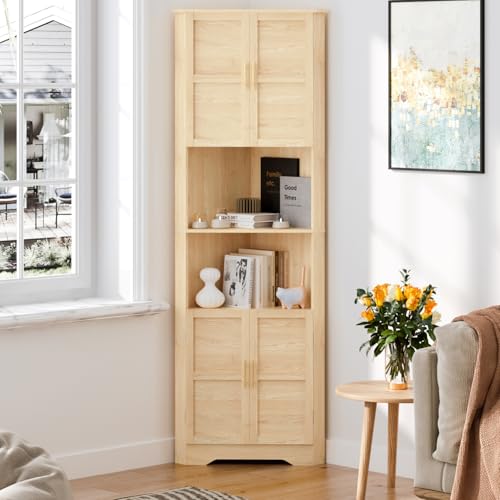 Image of CHUWELL Dresser for Bedroom Corner Cabinet, 67'' Tall Dresser Storage Cabinet with Adjustable Shelves and 4 Barn Doors