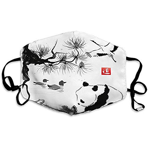 Preisvergleich Produktbild Wiederverwendbare Mundmaske Winddichte Maske Bequeme Weiche Halbgesichtsabdeckung Karte Cedar Bird Panda Bär Hand Gezeichnete Tinte Traditionelle Japanische Malerei Hieroglyphenart
