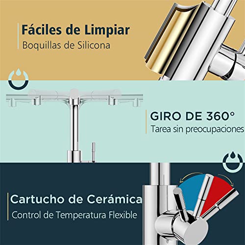 Miniatura 7 de Forious Grifo Cocina Extraible, Grifo De Cocina Fregadero Con Ducha De 2 Modos De Rociado Giratorio A 360 , Torneira Cozinha Monomando Flexible, Caliente Y Fria Agua, Cromo Pulido