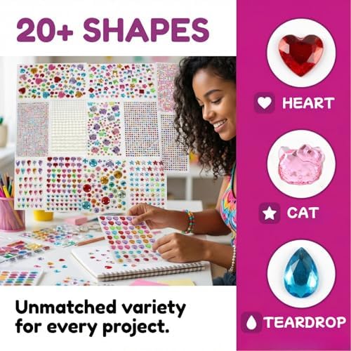 Gikboup 3521 Pieces Self Adhesive Jewels for Crafts, Gems Stickers for Kids, Flat Back Plastic Fake Jewels for Scrapbook Supplies and face gems - 3
