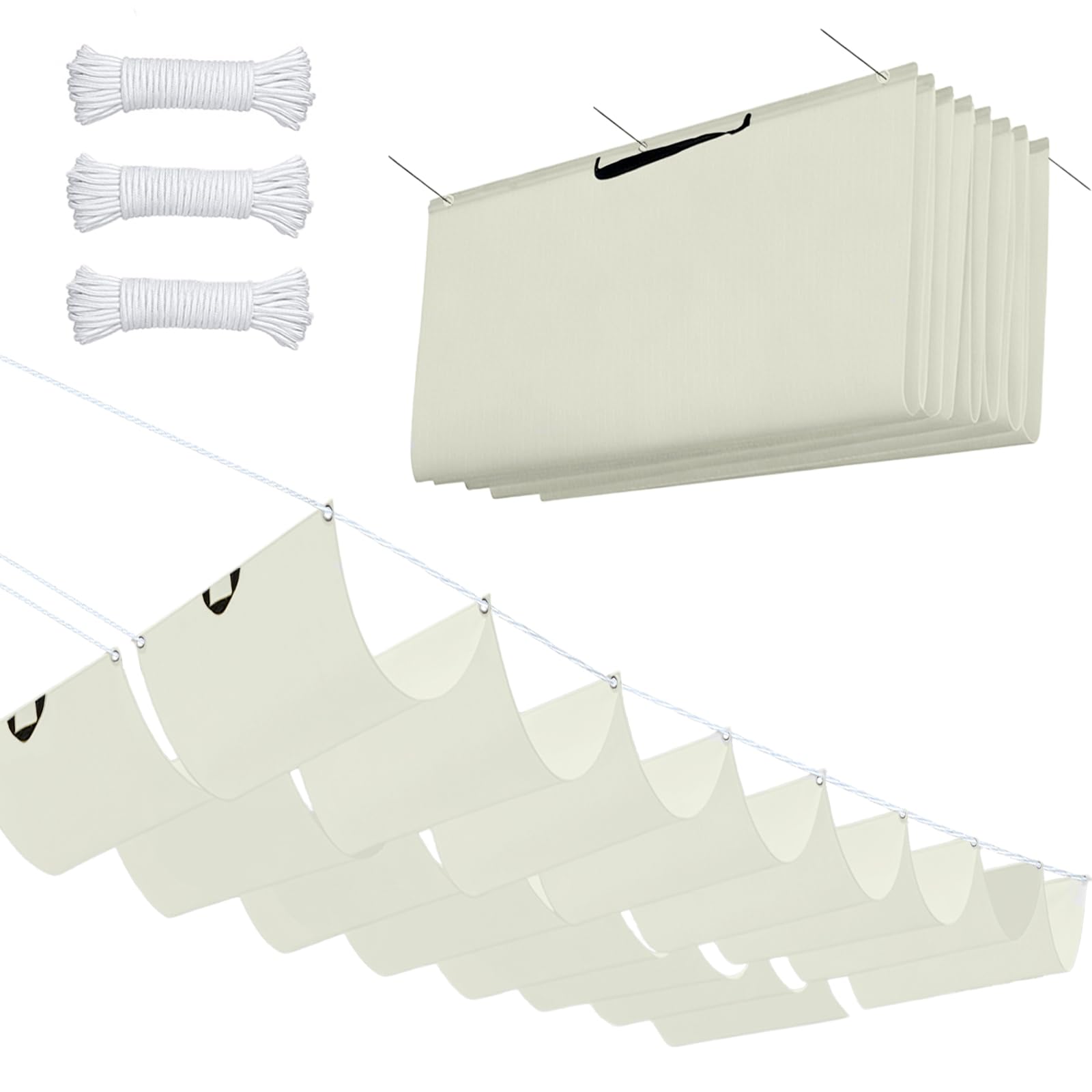 Toldo Retráctil 1.6 x 6 m Impermeable, 98% Rayos UV Resistente Al Desgarro, Toldo de Tela Sombra, Terraza Vela Sombras, con Ojales y Cuerdas para Balcon, Patio, Blanquecino