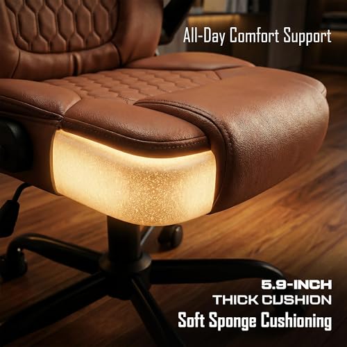 Image of DROGO Aurum Ergonomic Office Chair for Work from Home | Computer Chair for Study | PU Leather Executive Boss Chair with Flip-Up Armrest, Wide Cushion Seat (Brown)