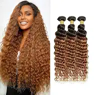 T1B/30 Ombre Brown 3 Bundles Human Deep Wave Hair 20 22 24 Inch Deep Wave Human Hair Brown Bundle 12A Brazilian Virgin Hair Quick Weave for Women T1B/30 Color
