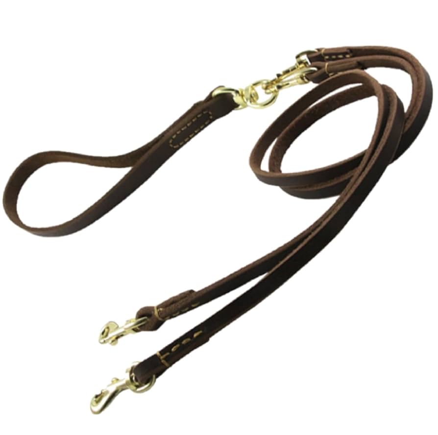 Amazon | 犬 2匹用リード 2頭引き 本革 レザー セット 小型犬