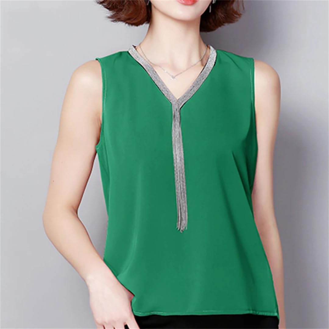 Top da donna in seta estiva casual allentato scollo a V raso gilet