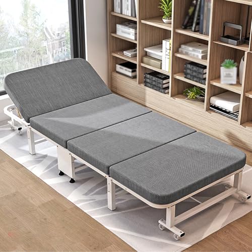 Cama plegable con colchón para adultos, cama plegable portátil con ruedas, cama plegable individual que ahorra espacio para invitados, hogar, siesta de oficina, fácil montaje