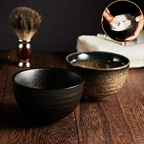 Vintage Design Handmade Pottery Shaving Bowl Thicken Ceramic Soap Dish Black 4.5" (Black)