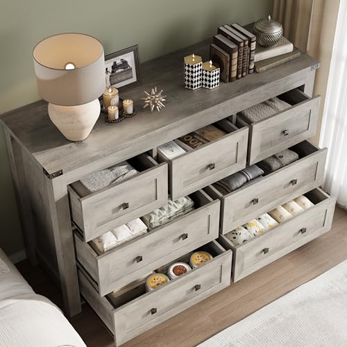 Image of BORNOON 7-Drawer Dresser, Modern Wooden Storage Chest of Drawers, Dresser TV Stand, Wood Drawer Organizer with Metal Handles for Bedroom, Living Room, Hallway
