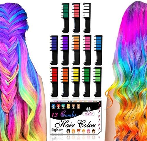 Byhoo 13 Colors Hair Chalk Set Byhoo Glitter Hair Chalks Combs for Girls Boys Kids Washable Color Hair Dyeing Comb for Birthday Gifts, Halloween, Party, Cosplay