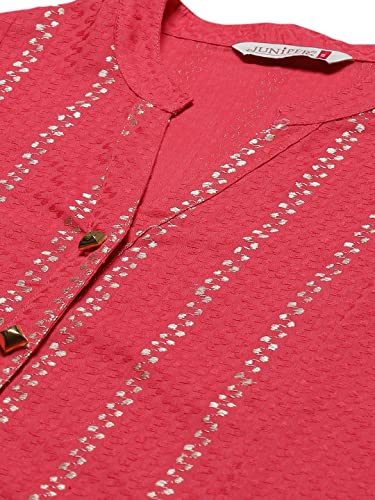 Image of Juniper Red Cotton Dobby Printed A-Line Kurta with Mask