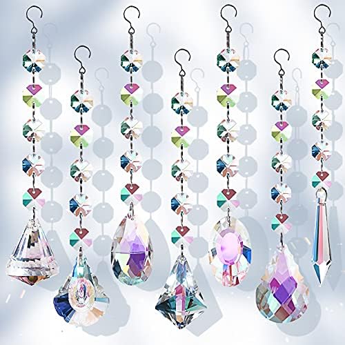 Bronlama Sun Catchers with Crystals, 7 Pcs Hanging Crystals Suncatchers for Windows, Colored Crystals Prisms Glass Pendant Suncatchers Beads for Chandeliers, Garden, Christmas Tree Decoration