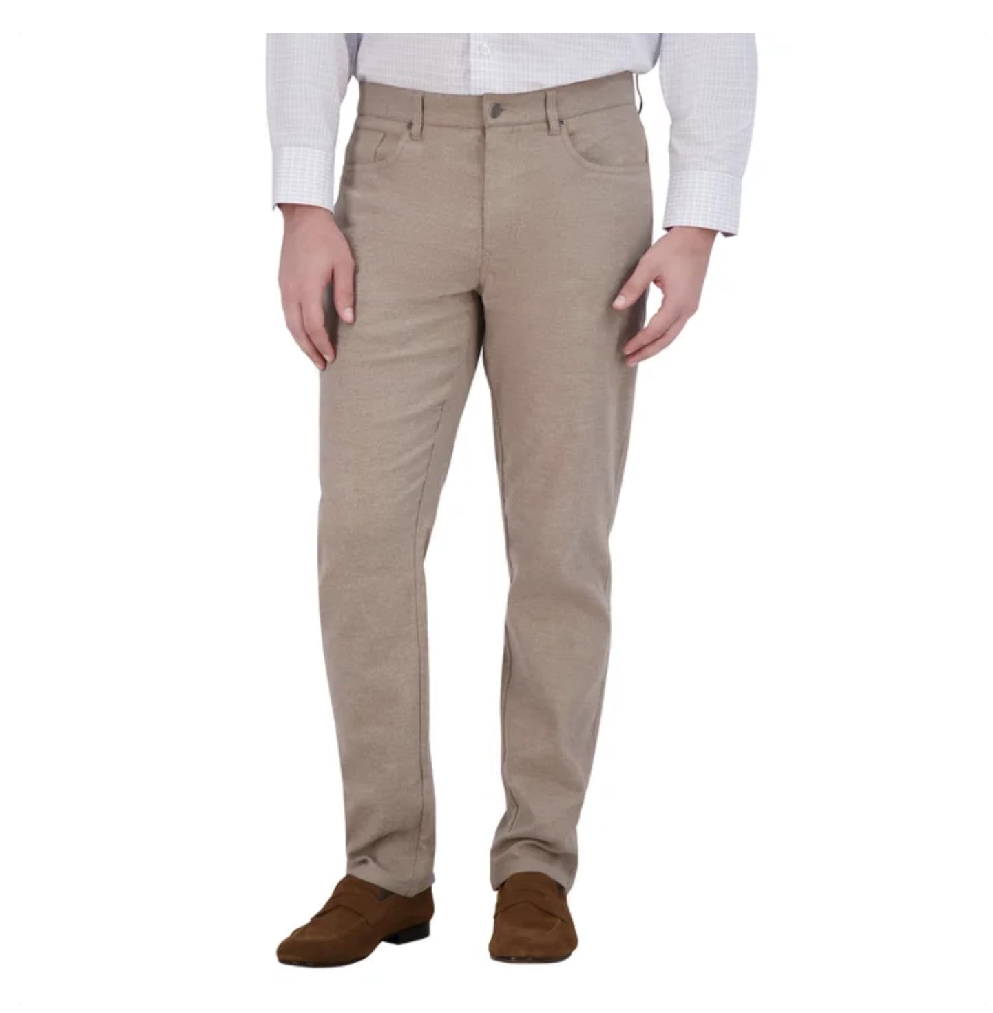 KIRKLAND Signature Men's Stretch Comfort Tapered Fit Brushed 5 Pocket Pant 30W x 30L Tan