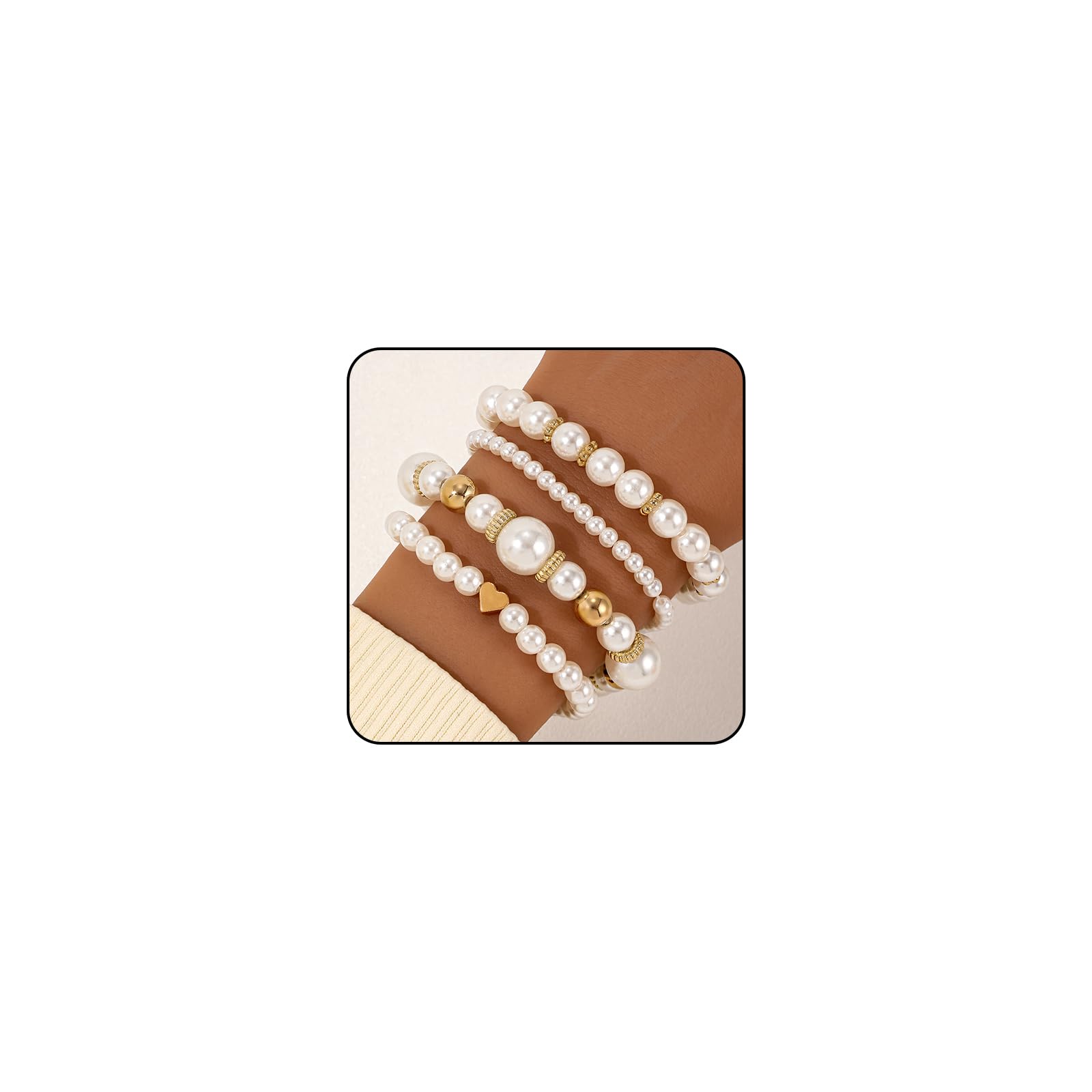 MOZAKA Set 30 Braccialetti Elasticizzati Con Perle Finta Perla Bianca 6/8 Mm - Impilabili, Per Matrimoni, Damigelle, Feste, Regali - 3