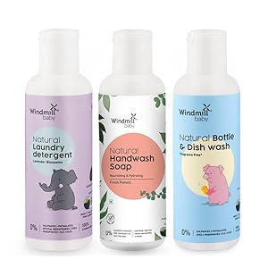 Windmill baby Natural Cleaning Travel Pack (Bottle Wash 100ml + Lavender Blossoms Laundry Detergent 100ml + Fresh Pomelo Hand Wash 100ml)