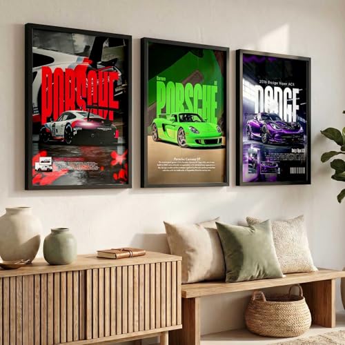 Image of HOTHOUSE Big Porsche 911 GT3, Porsche Carrera GT, Dodge Viper Cars Framed Posters Gift Items for Boys Room Wall Decoration Bedroom Living Room Office Studio Decor | Set Of 3 Size (13 X 17 inch)