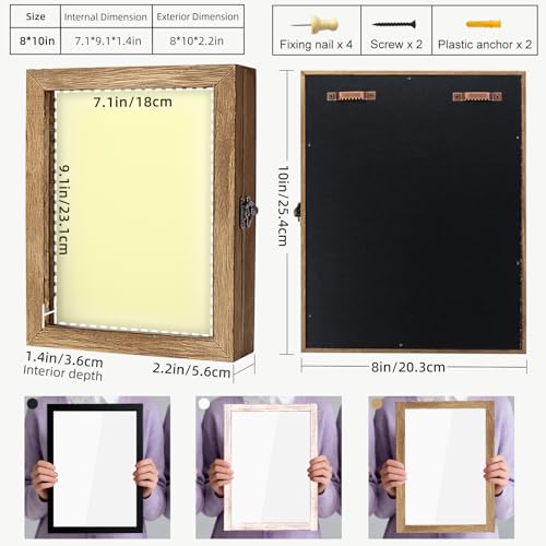 Image of TJ.MOREE Shadow Box 8x10 Memory Display Case Wood Picture Frame Carbonized