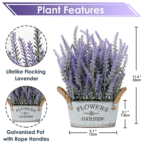 Briful Artificial Lavender Flocked Artificial Lavender Plant in Pot, Fake Lavender Flowers in Galvanized Pot Fake Plants Outdoor Indoor for Home Bathroom Decor - Image 2
