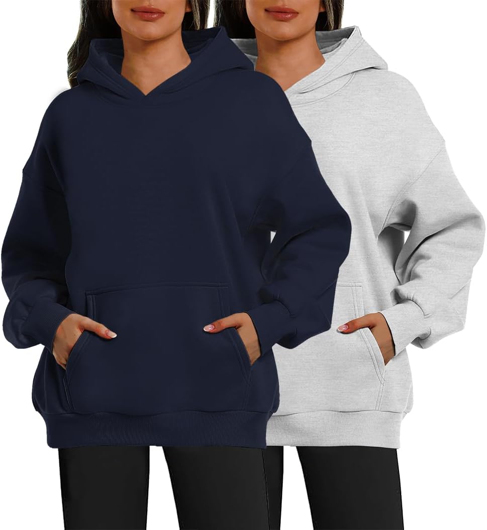 XFIFM 2 Pack Womens Oversized Hoodies Sweatshirts Fleece Hooded Pullover Tops Sweaters Casual Comfy Fall Fashion