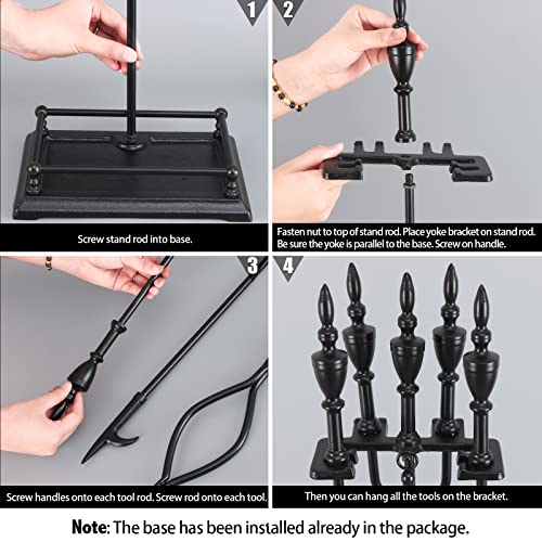 image for Gtongoko 5 PCS Fireplace Tools Sets 32.5” Heavy Duty Wrought Iron Fi