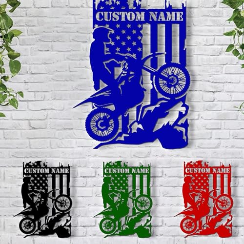 Image of Custom US Motocross Biker Metal Wall Art LED Light, Personalized Dirt Bike Name Sign Home, Motorcycle Decor, Rider Decoration Man Cave Xmas, Birthday Gift, Christmas Gift