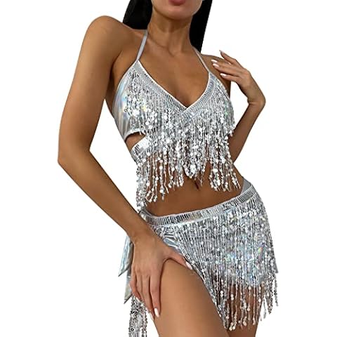 Women’s Sequin Crop Top and Holographic Skirt Set Cover