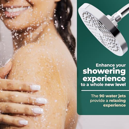 Winthorpe 6 Inch Rain Shower Head, High Pressure Fixed Showerhead, 90 Jets for Full Body Coverage, Adjustable 1.8 or 2.5 GPM Flow Inserts, Tool Free 1 Minute Install, Chrome - image 3