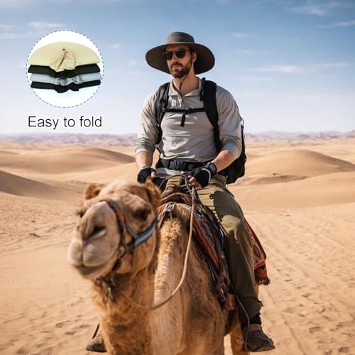 Image of HUAMULAN Wide Brim Sun Hats Men and Women Bucket Safari Fishing Hat for Hiking Garden Lawn Work Camping Outdoor