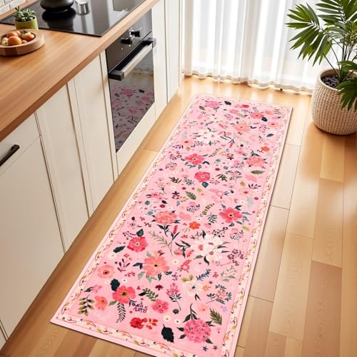 Macgace Runner with Pink Flower Pattern, 2x6 inches, Printed, Washable, with Non-Slip Backing, for Girls, Bedroom, Kitchen, Hallway, Cute Carpet Runner, Aesthetic Decoration - Image 4