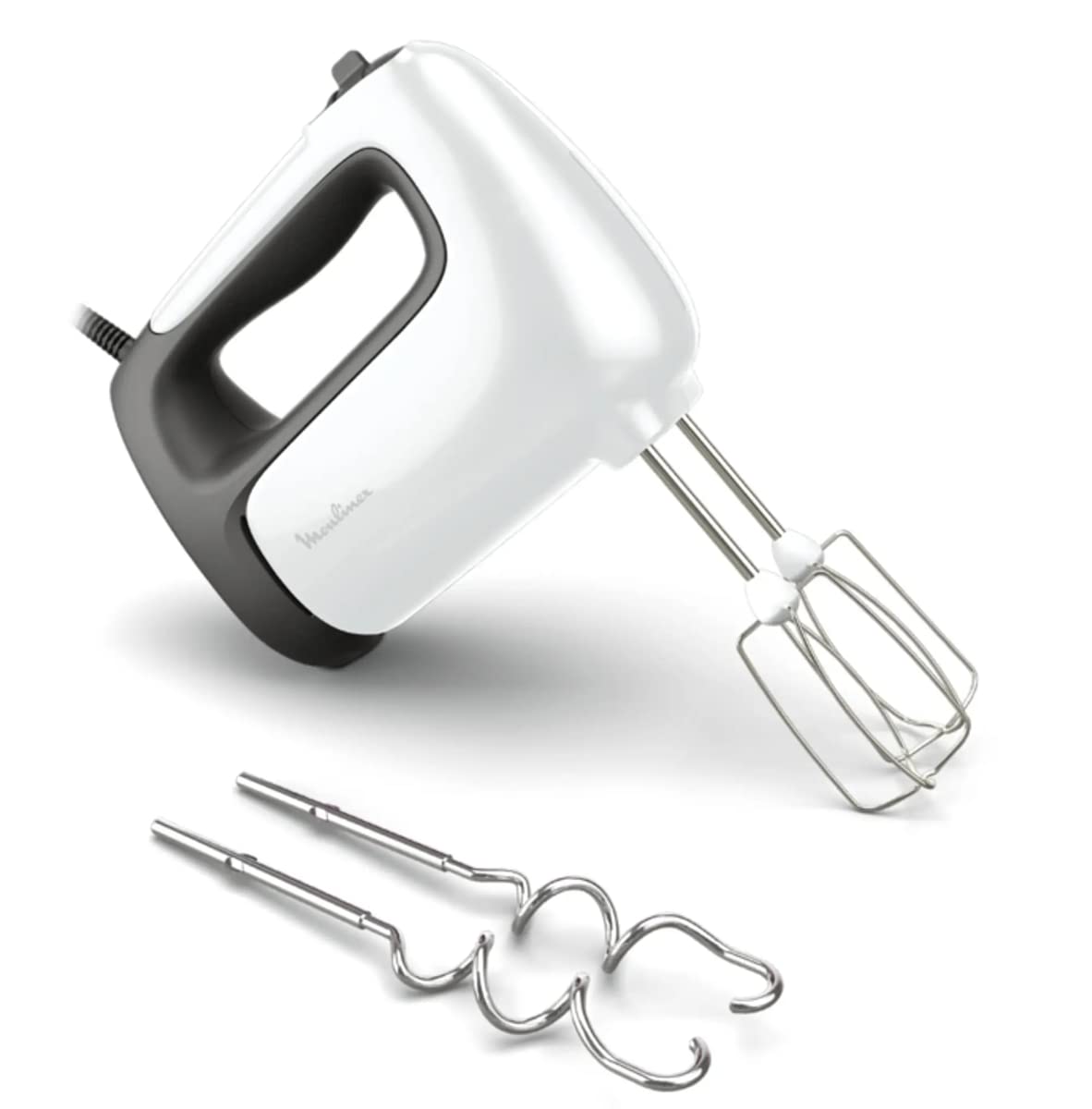 Moulinex HM462110 Prep'Mix Handmixer, Leistung 500 W, Schneebesen und Knethaken aus Edelstahl, 5 Geschwindigkeitsstufen, Turbo-Einstellung, Zubehör für Tauchmixer