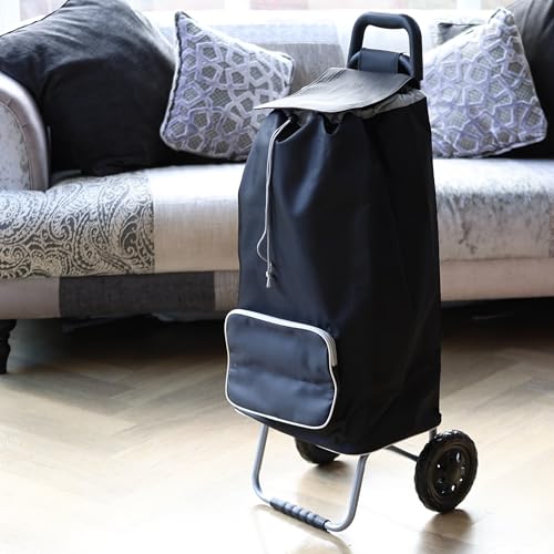 DIVCHI Einkaufstrolley mit 2 Rädern, faltbar, robust, zusammenklappbar, Einkaufswagen, Allzweckwagen, Rollwagen, Aufbewahrungswagen, Schwarz – Bild 7