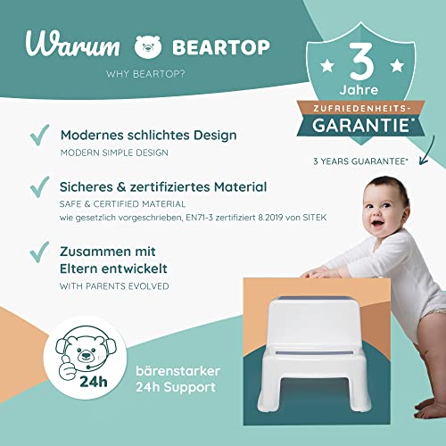 Premium Tritthocker von BEARTOP | sehr stabil (bis zu 100kg) | mit 2 Stufen | Anti-rutsch-Beschichtung | 26cm hoch | Kinderhocker, Kindertritt, Trittschemel | Zufriedenheitsgarantie (3 Jahre)* Grau