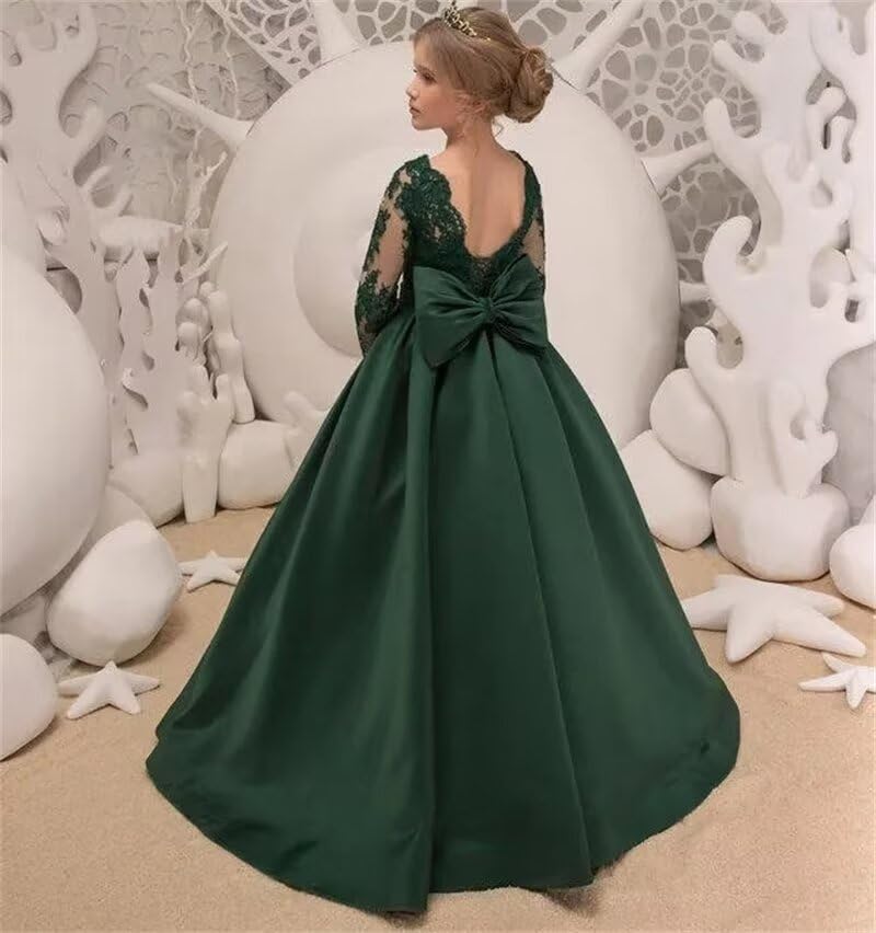 Flower Girl Dresses for Wedding Long Sleeves Pageant Dresses with Bow Satin First Communion Dress Party Evening Gown3