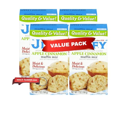 Apple Cinnamon Muffin Mix, 7 oz Boxes (Pack of 4), Fruit Muffin Baking Mix with K-Tech USA Keychain