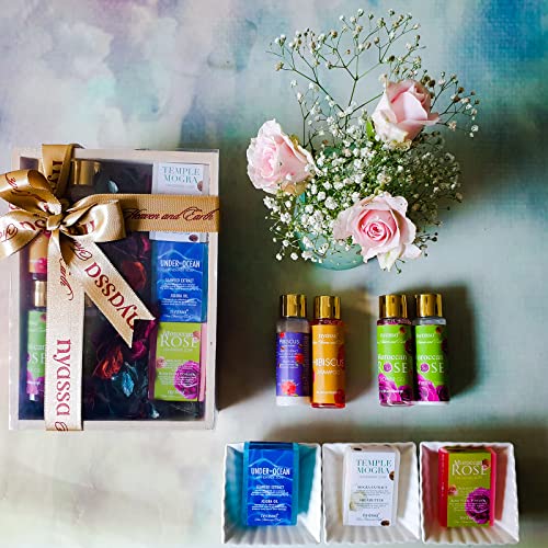 Image of NYASSA Luxury Wooden Gift set | Organic Handmade Soaps, Shower gel, Shampoo & Conditioner, Body Lotion | Ideal Gift Set for all Special Occasions - Pack of 7