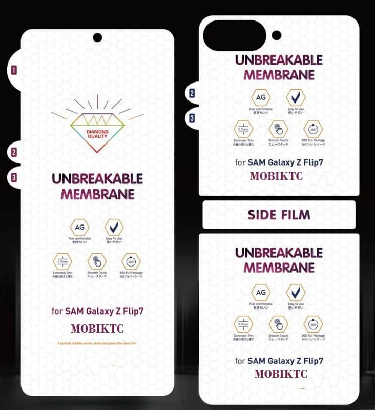 Image of Anti-Glare Screen Protector Compatible with Samsung Galaxy Z Flip 7 5G | Front, Back, Folding Display & Hinge Protection Pet Film Bubble-Free Screen Guard, Matte