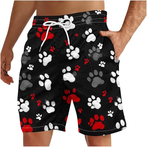 Mens Cute Dog Paw Graphic Beach Shorts Summer Casual Loose Plus Size Swim Trunks with Pocket Hawaiian Short Pants