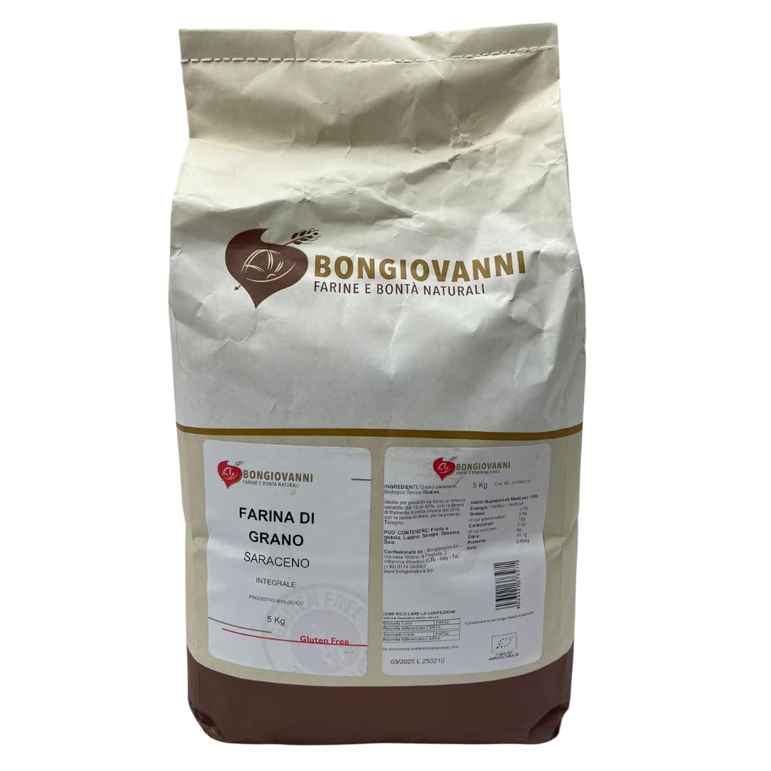 Bongiovanni Bontà Naturali Farine Complète de Sarrasin Bio Saveur Naturelle en Poudre 5 kg