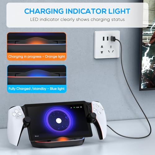 FASTSNAIL Charging Stand for PS Portal Remote Player, Portable Charge Dock Station with 14 RGB Light Modes and Type-C Cable, Charge Base Holder Accessories for PlayStation 5 Portal Console -Black - Image 3