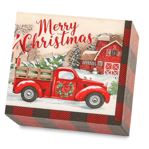 VYNZOR Pack de 20 Servilletas de Papel Navidad 33×33 cm – Servilletas Navideñas 3 Capas con Diseño de Camión Rojo y Cuadros para Decoración de Mesa y Fiestas