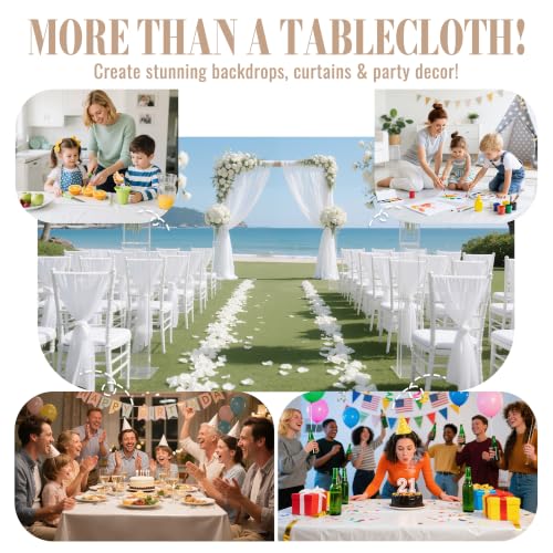 Image of 600FT X 54IN Plastic Table Cloth Disposable, White Table Cover Roll