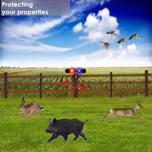 Hulppre 20240524 Solar Outdoor Motion Sensor Alarm-13 Sounds Including Dog Barking&Gunshot,2*130Db Loud Noise Maker,4 Modes,Red&Blue Motion Activated Strobe Light,Say Goodbye To The Intruders thumb #2