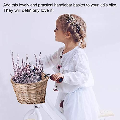 Mini cesta de guiador, Romacci Cesta de guiador em forma de D para crianças bicicleta de vime guiado
