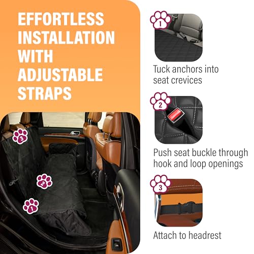 Image of ACTIVE PETS Bench Dog Car Seat Cover for Back Seat, Waterproof Dog Seat Covers for Cars, Durable Scratch Proof Nonslip, Protector for Pet Fur & Mud, Washable Backseat Dog Cover for Cars Trucks & SUVs