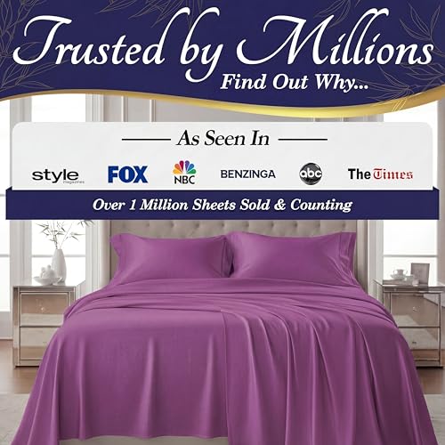 Image of DECOLURE 100% Viscose Derived from Bamboo Sheets Queen Size - Luxury 4 Pc Naturally Cooling Sheets, Ultra Soft Bed Set - Deep 17 inch Pockets, Durable Double Stitching, Oeko Tex Standard (Purple)