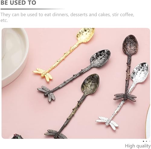 Miniatura 4 de Cuchara retro de libélula de 3 piezas Cuchara de café Cuchara de acero inoxidable Cuchara de azúcar creativa Cuchara de té, cuchara de agitador,